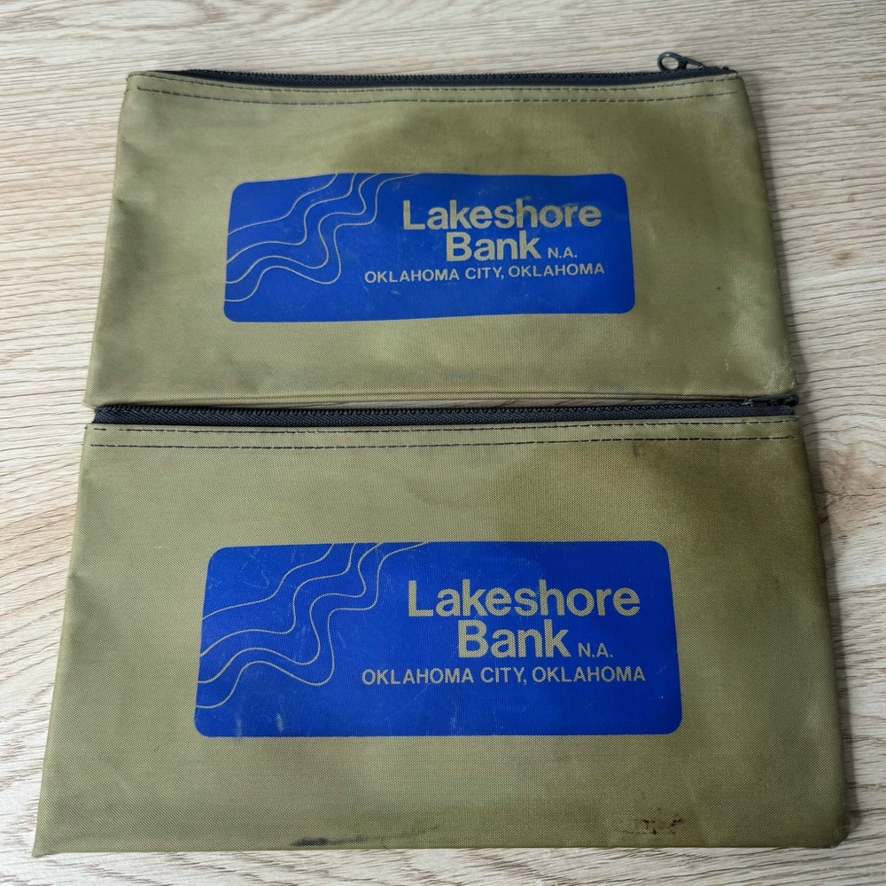 Lakeshore Bank Oklahoma City, Oklahoma Zipper Money Deposit Bags Set of 2